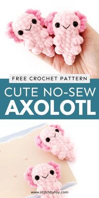 This cute crochet axolotl free pattern is quick, easy and no sew! It works up in under an hour and would make a fun amigurumi to add to your next market/craft fair. This small plush axolotl would also make a great gift.