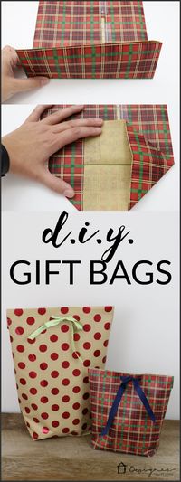 A MUST PIN FOR THE HOLIDAYS! Learn how to make a DIY gift bag from wrapping paper. It's the perfect way to wrap awkwardly shaped gifts!