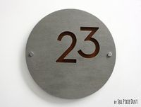 Modern House Numbers, Round Concrete with Marine Plywood - Contemporary Home Address - Sign Plaque - Door Number