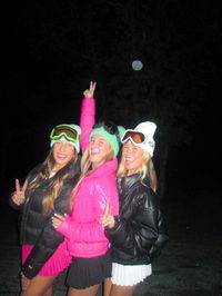 ski, halloween, costume, trio, friends, camera, puffer coat, beanie, fall, cold, night pics