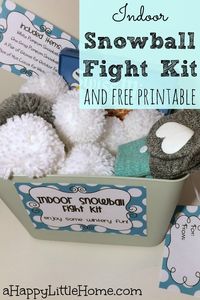 Looking for an awesome DIY project for family fun? This post shows how to make an indoor snowball fight kit and includes free printable tags. An indoor snowball fight kit would be an incredibly fun gift for kids, and the perfect idea for family fun night! I can't wait to make one!