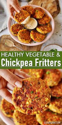 These chickpea fritters are packed with plant-based protein and fiber, have a crispy exterior with a light, fluffy veggie-packed center, and can be pan-fried, air-fried, or oven baked—a perfect gluten-free, vegan snack, appetizer, or lunch!