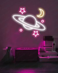 "Sun And Moon Neon Sign, Planet Neon Sign, Galaxy Neon Sign, Custom LED Neon Sign, Space Neon Sign, Bedroom Sign, Wall Decor, Gift For Her ❤️If you want to custom your sign, please feel free to send us your text, font and color or your pictures via Etsy message so we will send a visual of your neon sign for you to check and give you delivery details for approval before you place your order. ❤️Super fast production and shipping - 12 Months warranty - Ready to ship in 3-7 business days - Shipping