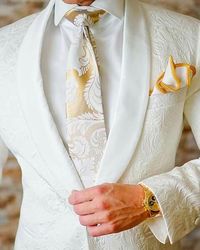 White and gold groom suit