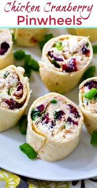 Chicken Cranberry Pinwheels with a creamy cream cheese filling. #appetizer