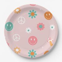 Groovy One Retro Boho Birthday Party Paper Plates Boho Retro First Birthday Two Groovy