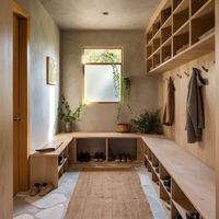 Elevate your home's organization with this beautiful Eco Japandi mudroom. The combination of natural materials and minimalist design creates a functional and serene space. Perfect for those who appreciate the balance of Japanese minimalism and Scandinavian warmth. Discover how to enhance your mudroom with a peaceful and stylish design.  #EcoJapandi #JapandiMudroom #MinimalistDesign