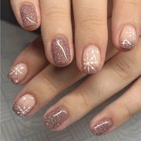 Champagne Metallic Nail Set With Snowflake Accent Detail. Contains 24 Square Reusable Nails, Adhesive Jelly And Nail File. New