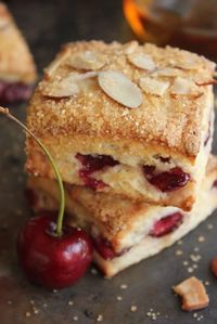 Cherry Marzipan Scones | These scones are gently sweetened, and the dough is moistened with Greek yogurt. I used low-fat, and the scones stayed plenty rich from the almond paste. #scones #marzipanscone #cherryscone