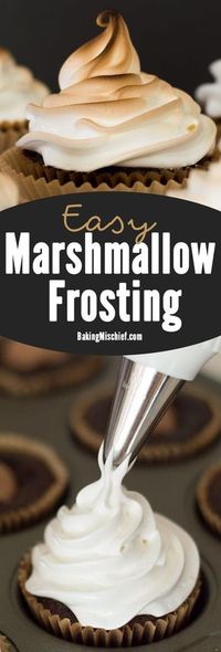 Light and fluffy marshmallow frosting. Delicious to eat and easy to make! Recipe includes nutritional information. From http://BakingMischief.com