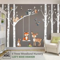 Woodland Nursery Wall Decor 6 Birch Tree Fox & Friends Wall Decal – MotoMoms Decor