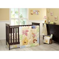 Disney Winnie the Pooh Peeking Pooh 7 Piece Nursery Crib Bedding Set - Appliqued/Textured Quilt, 2 100% Cotton Fitted Crib Sheets, Crib Skirt with 16" Drop, 3 Soft Wall Hangings - Walmart.com - Walmart.com