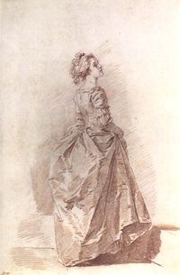 Drawing of a Young Woman, by Fragonard, c 1770s-80s. Love how Fragonard captures the crisp folds and shimmer of the silk gown.