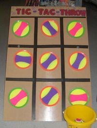 Tic Tac Throw Tic Tac Throw is so much fun!! Velcro pads ""catch"" the Velcro balls while you try to beat your opponent at a game of Tic Tac Toe....playing agaist the game for a prize or against an opponent....this game is a must have for any carnival!!