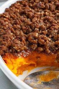 Looking for the best sweet potato casserole recipe to impress your family this Thanksgiving? Our easy sweet potato casserole with pecan streusel features a mouthwatering pecan crumble topping that’s sure to be a crowd-pleaser. Perfect as a make-ahead sweet potato casserole, this dish makes holiday meal prep a breeze. Click to read the full recipe and follow us for more easy Thanksgiving casserole recipes.