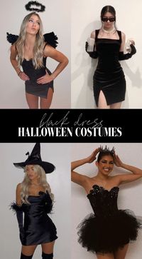 The best last minute Halloween costume for you and your friends! All you need is a black dress! Tons of DIY ideas including a black bunny, Wednesday Adams, The Black Swan, black devil, black angel, a witch, 3 blind mice, Disney villians Cruella Deville and Malificent, Reputation Taylor Swift, Audrey Hepburn and Harry Potter's Bellatrix Lestrange! Including affordable Amazon Halloween costumes and accessories. #DIYHalloweenCostumes #HalloweenCostumes #DIY