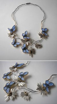 Necklace | Jolanta Bromke. Sterling silver and natural leather, hand painted with water and abrasion resistant paint.