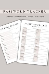 Keep your passwords organized and secure with this beautifully designed Password Tracker! This printable PDF includes two pages for managing your passwords – one dedicated to your devices and another for websites and apps. No more forgotten passwords or scattered notes!

Password Tracker | Password printable | password Keeper | Password log | Password organizer | password list | printable planner | digital planner | password manager | password book | password template