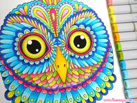 Groovy Owls Coloring Book by Thaneeya McArdle, colored in with Copic Markers and Staedtler Triplus Fineliners