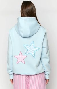 Light Blue Star Graphic Hoodie  How to style: This gorgeous baby blue hoodie () is the perfect addition to your winter () wardrobe! Featuring a deep front pocket, made from the comfiest fleece lined material and finished with star graphics, our Star Hoodie completes any outfit for a cool () and classic look.  Features:       * Fleece lined    * Long sleeves    * Ribbed sleeve cuffs and bottom hem    * Mid weight material    * Pull on design    * Front pockets    * Hooded style    * Fleece fabric with slight stretch    * Star detailing on front and back