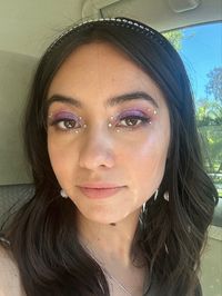 Sparkly makeup, purple eyeshadow, eras tour makeup, rhinestone makeup, mirrorball, purple eye makeup look, rhinestone makeup look