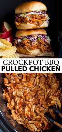 Crockpot BBQ Pulled Chicken - It's made with tender flavorful chicken thighs, a simple spice rub, and robust store-bought sauces to save time. So easy and this chicken makes for the ultimate BBQ chicken sandwiches! Recipe on cookingclassy.com.