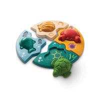 This marine theme puzzle including shell, crab, turtle, and whale, encourage kids to learn about marine life, develop problem solving, fine motor skills, and perfect for imaginative play. Explore life underwater with this wooden puzzle and get to know some of the sea's primary creatures Features a whale, crab, turtle and shell Place each sea creature into its proper environment on the puzzle board and watch the puzzle come to life! Sustainably made in Thailand using chemical-free rubberwood, for