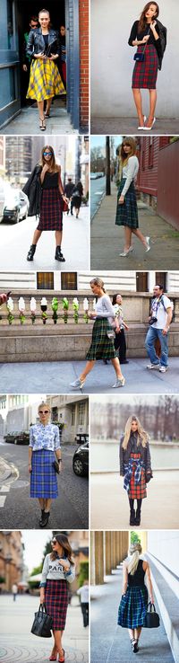 Plaid midi skirts street style