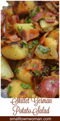 This Skillet German Potato Salad is darn near the best potato recipe I have ever made. So savory and full of so much flavor.