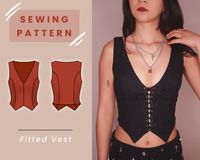 "PDF Digital Sewing Pattern for Fitted Vest VIDEO SEWING TUTORIAL: https://youtu.be/mejy-wAefe8 Purchase Includes: Instruction Pamphlet Letter Sized Print A4 Sized Print 36\"x48\" Sized Print A0 Sized Print 9 Sizes Included: US 00-14 EU 30-46 UK 2-18 AU 2-18 *This pattern is for personal use only. Not to be used for commercial purposes. Thank you for respecting the rights of the designer. Copyright 2024. Detailed instructions are included to ensure you will be able to understand how to construct