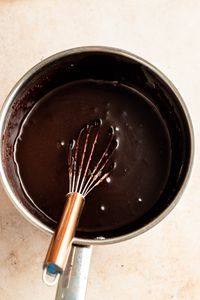 Top of buttermilk chocolate frosting.