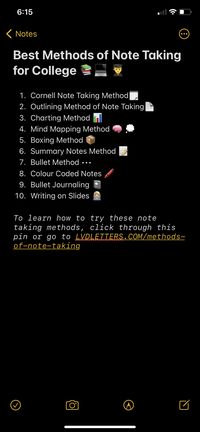 I tried a few of these note taking methods and they are all soo good! These methods of note taking are really helping me have more productive study sessions as I preare for finals week