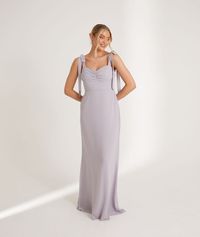 Bow Tie Shoulder Chiffon Bridesmaid Dress - Dusty Lilac – Six Stories