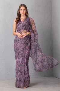 Buy House of Tushaom Purple Organza Saree With Blouse Online | Aza Fashions