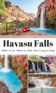 Guide to hiking to Havasu Falls in Arizona: When to Go, What to Take, How Long to Stay. Everything you need to know including Mooney Falls, Beaver Falls, 50-Foot Falls, and Navajo Falls. Written by Wandering Wheatleys via @wanderingwheatleys #TravelDestinationsUsaWest