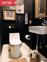 Before and After: Black Paint Made This Powder Room Feel So Much Warmer | Apartment Therapy