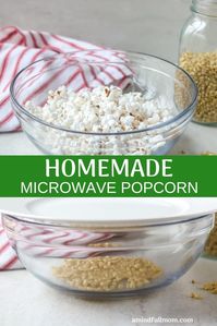 Ditch the store bought microwave popcorn and make Homemade Microwave Popcorn with just a few simple steps, for a healthier whole grain snack. #wholegrain #popcorn #microwavepopcorn