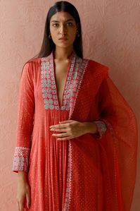 Rust Embroidered Anarkali Set by Surbhi Gupta at Pernia's Pop Up Shop 2024