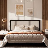 Ataman Metal Platform Bed With Simple Upholstered Headboard