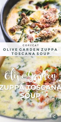 This Easy Olive Garden Zuppa Toscana Soup is a super quick and simple copycat recipe with rich, creamy flavor you can’t resist! | lecremedelacrumb.com #soup #copycatmeal #zuppatoscanasoup #olivegarden #sidedish #familyside #healthy #simple #easy