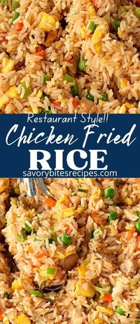 Best ever chicken fried rice recipe, better than takeout. You can add shrimp,egg,peas,carrots,spring onion greens, plus the sauce is very easy and amazing.This is the restaurant style fried rice recipe, ready under 30mins and plus an easy fix weeknight dinner and great for lunch if you have leftovers too. #savorybitesrecipes #chickenfriedrice #friedrice #Chinesefood #chicken #takeoutstyle