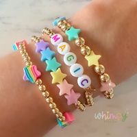 14kt Gold Plated | Personalized Magical Pastel Rainbow Star Bead Bracelet Stack | Create Your Own Stack