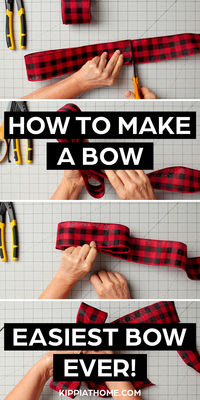 Learn how to make a bow for wreaths, gifts, Christmas tree toppers, and more. Wreaths are a good idea for decorating your front door. A gorgeous handmade bow adds a nice touch to your wreath. There are many different ways to make a ribbon bow; however, this one is the easiest. These are perfect for... #diybow #kippiathome