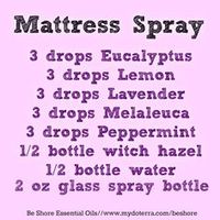 I love this mattress spray. I use it every time I changed the sheets to reduce dust mites and keep away spiders. I also spray it on the sheets at times thru the week to freshen them up, especially during the warm season. Join my group: www.facebook.com/groups/BeShoreEssentailOils