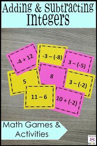 Check out this integers game for middle school math students.  Your 7th grade math students will practice adding and subtracting integers.  These activities will help them to watch the negative.  Teaching seventh grade students integers operations can be fun with these games.  (grade 7) #makesenseofmath