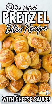 Our pretzel bites with cheddar sauce recipe is a salty, homemade appetizer that comes with a cheesy sauce for dipping.