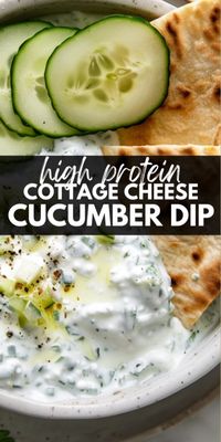 Light, refreshing, and perfect for summer, this cottage cheese cucumber dip is a high protein twist on Greek tzatziki, and it serves up some beautifully Mediterranean vibes! Save this Pin and make sure you try this recipe. I know that you're going to love it!