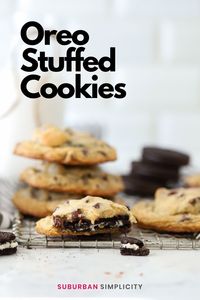 Love Oreos? Then you HAVE to try this Oreo Stuffed Chocolate Chip Cookies recipe. Delicious homemade chocolate chip cookies with an Oreo cookie nestled inside! Best homemake Cookie Ever!