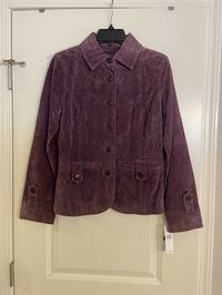 I.E. relaxed 100% Leather Suede Lavender Plum jacket Size S New.