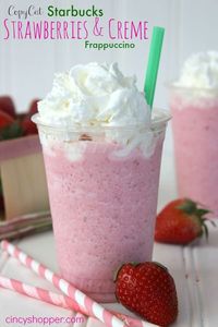 CopyCat Starbucks Strawberries & Creme Frappuccino Recipe. Refreshing summer treat. Save $$'s and make your favorites at home.